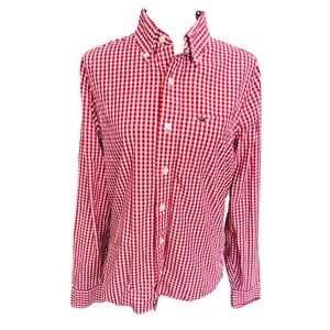 Y2K Hollister Red White Gingham L/S Button Shirt Preppy Academic M Cotton Cottag